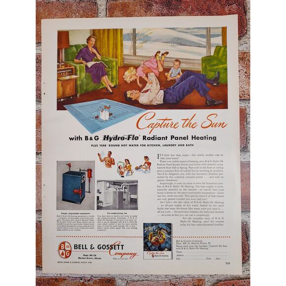 1950 Happy Family in Living Room‎ "Capture the Sun" Radiant Heating Vtg Print Ad - Picture 3 of 6